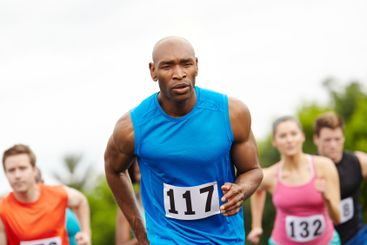 Sports, running and athletes on track with race,...