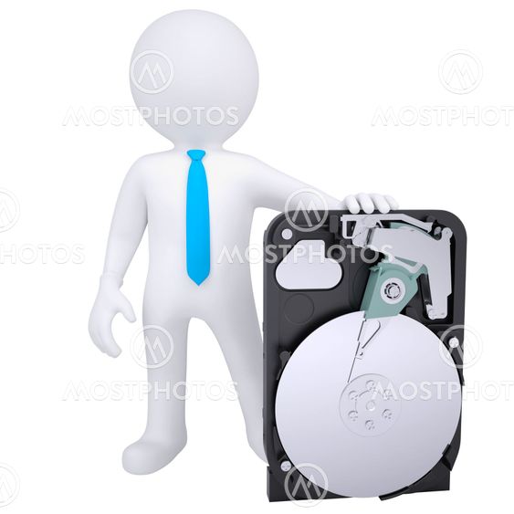 3d white man holding a hard drive