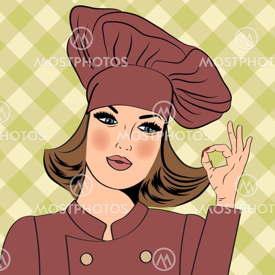 Sexy chef woman in uniform gesturing ok sign with her hand