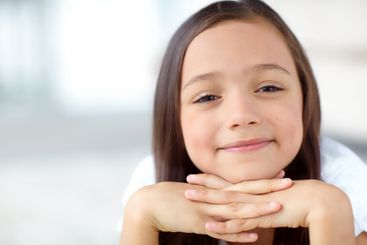 Happy, confidence or portrait of girl in home for joy,...