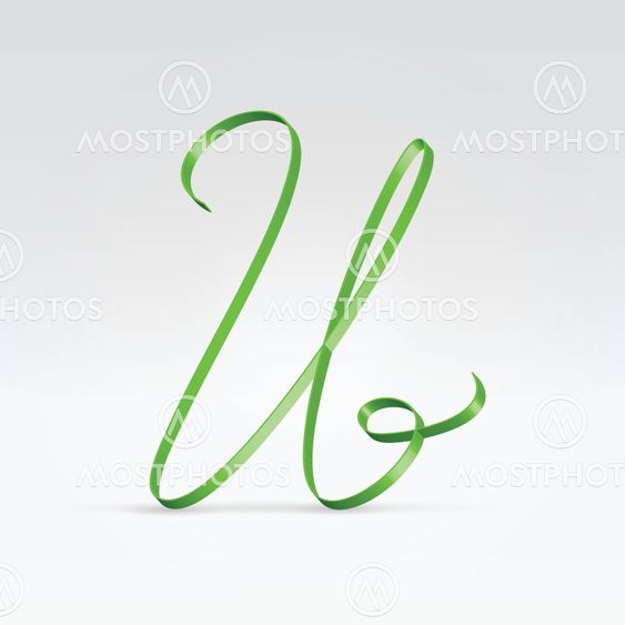 Thin green satin ribbon typeface