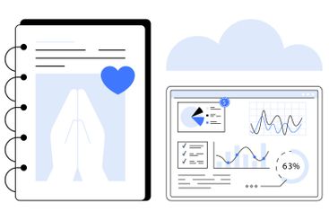 Digital Statistics and Prayer Notebook with Heart Icon...