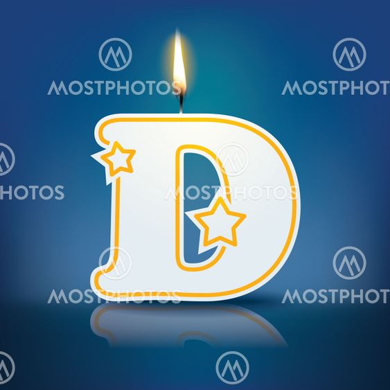Candle letter D with flame