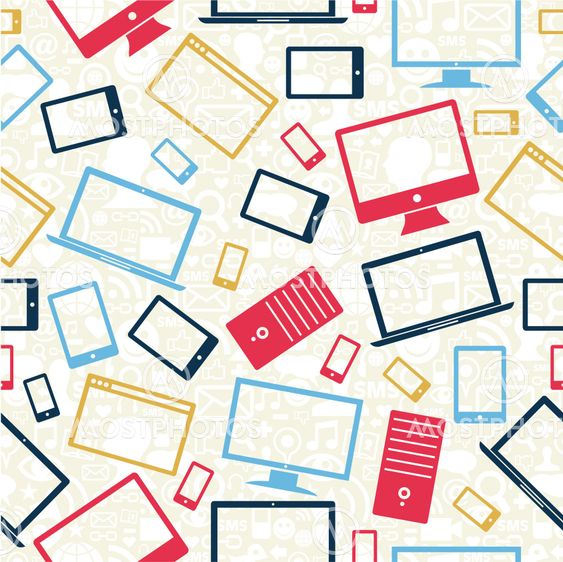 Computer, mobile and tablet icons seamless pattern