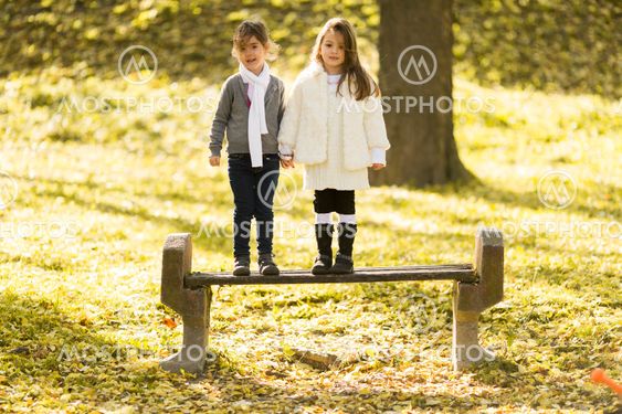 Two little girls at the autumn park