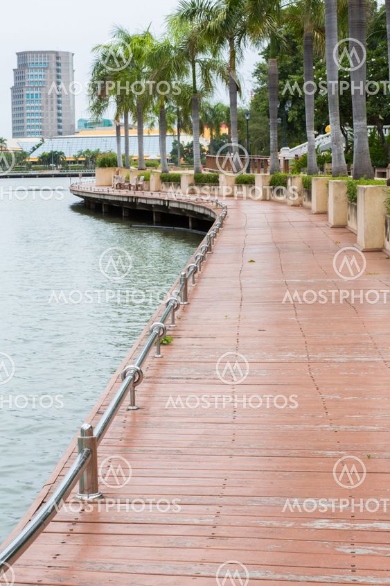 walkway beside the lake in Bangkok public park