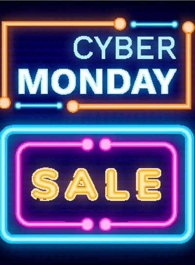 Cyber Monday Sale, Set of Neon Signboards Vector