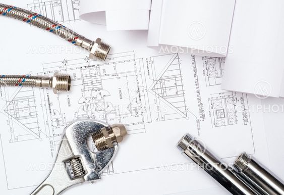 plumbing and drawings, construction still life