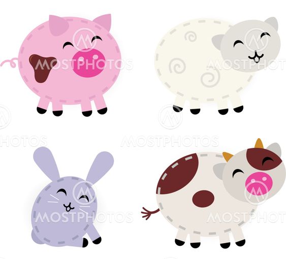 Cute farm animals set isolated on white