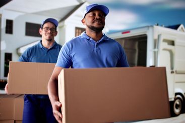 Professional Movers Relocating House, Loading Van