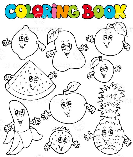 Coloring book with cartoon fruits 1