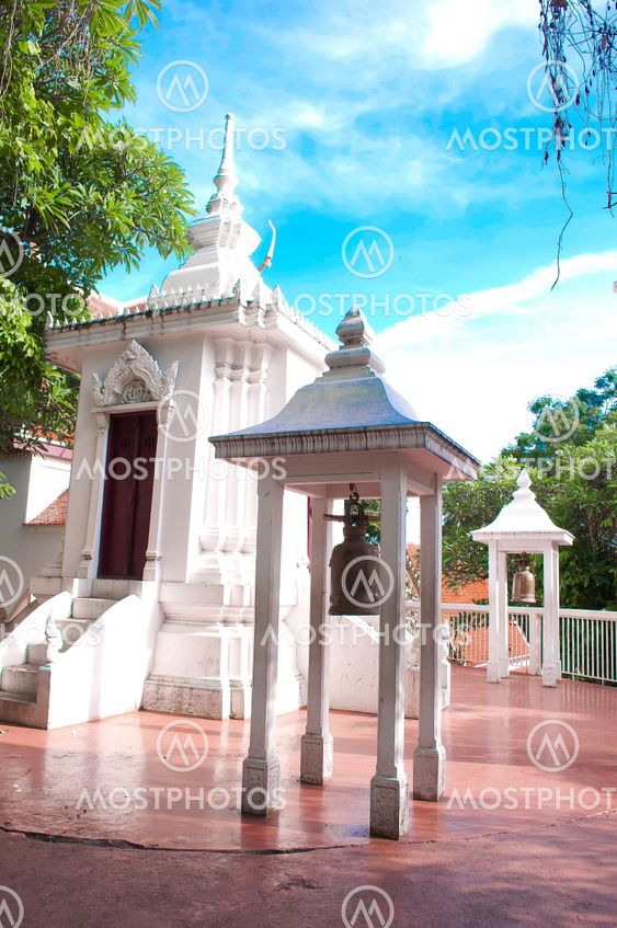 Hall of the Buddhist Holy Scriptures and Campanile Buddha in Public Thai Temple