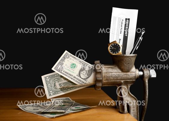 Money in meat grinder