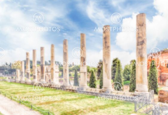 Defocused background with ancient columns of Venus Temple, Rome