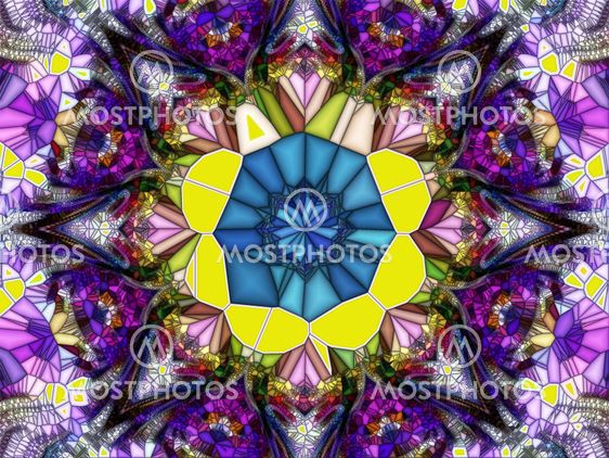 Stained glass mosaic. Geometric abstract ornament. Kaleidoscope. A-0152.