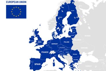 European Union countries map. EU member country names,...