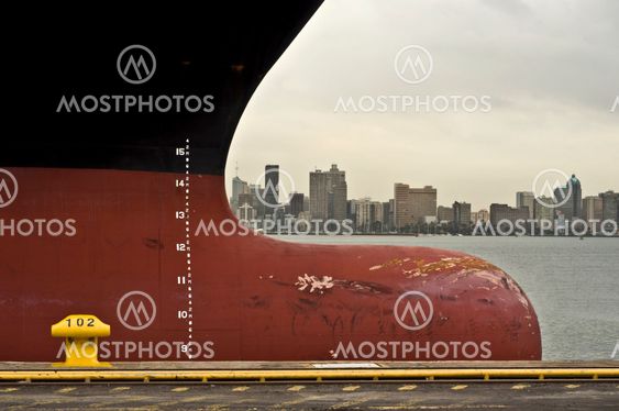 Bow of the Ship and her draft marks forward