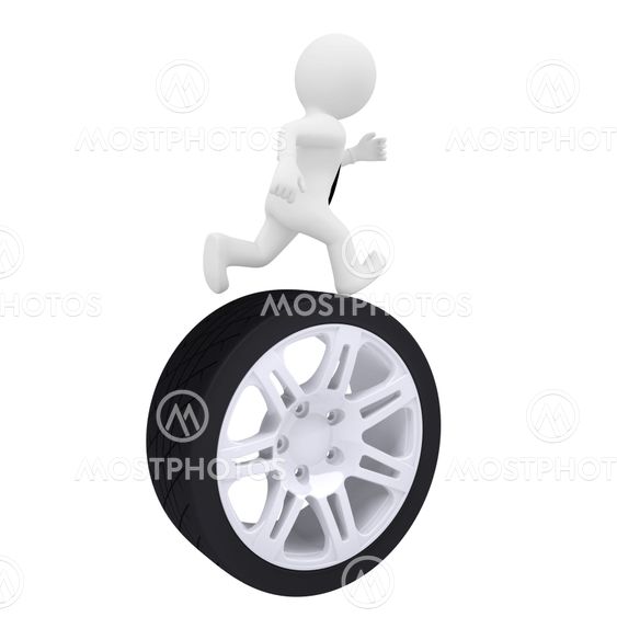 3d man running on the car wheel