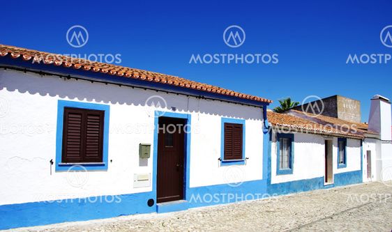 Blue street in alentejo village, Portugal