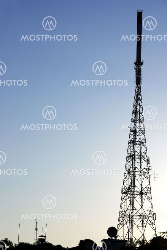 Silhouette of big communication antenna
