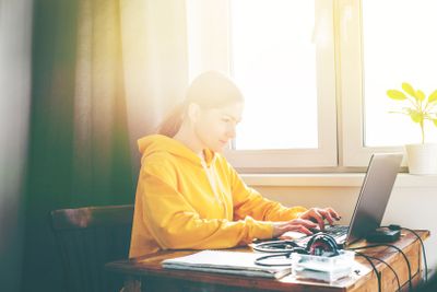 Woman Working Home Office Computer Laptop Home