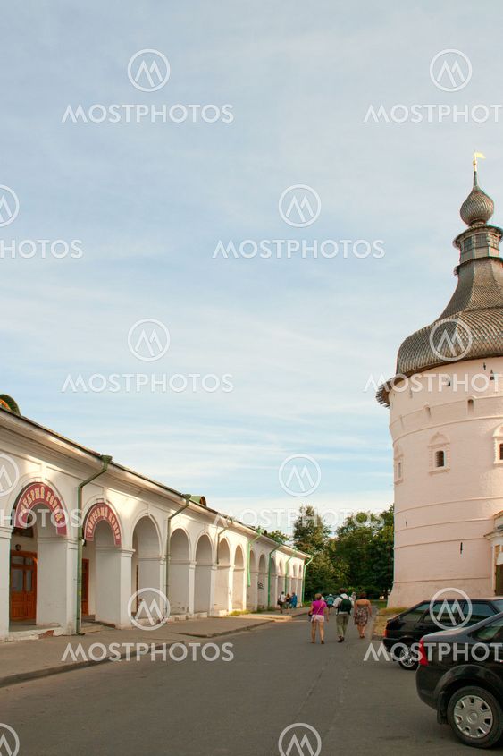 Ancient walls of kremlin and market place in Rostov