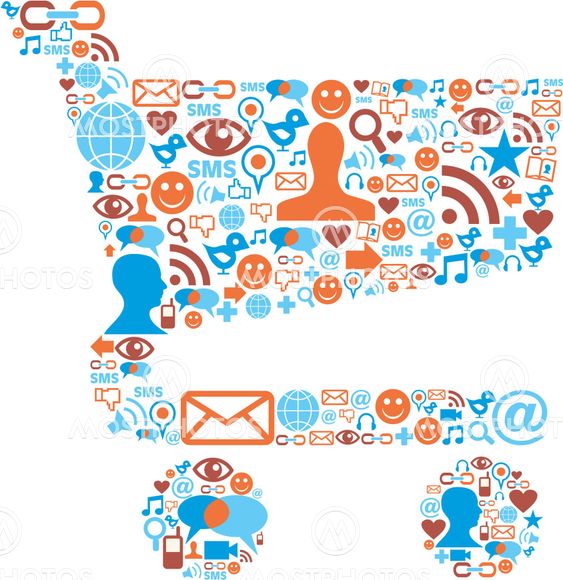 Shopping cart symbol with media icons texture