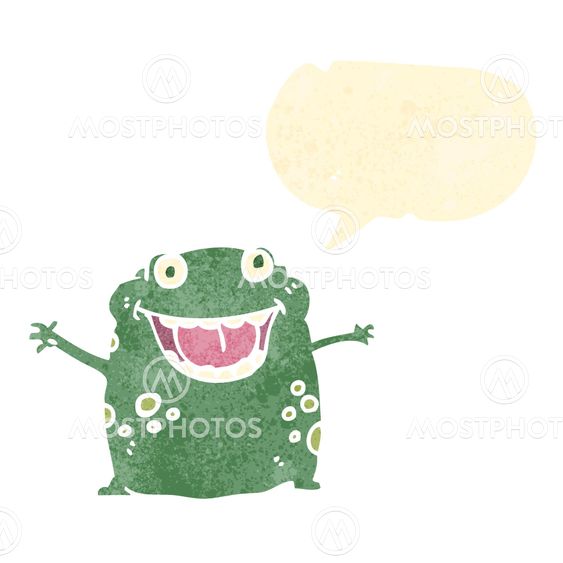 retro cartoon frog with speech bubble