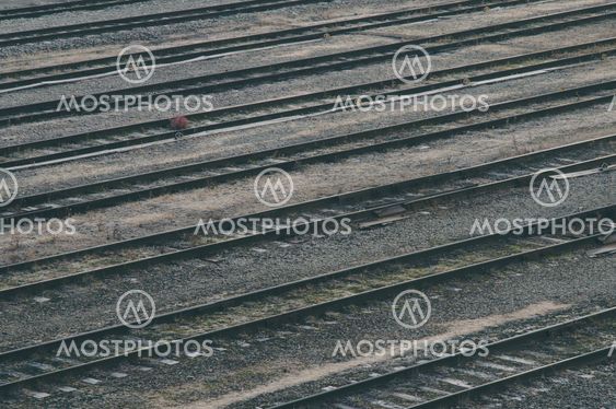 Old railroad tracks at train station, transportation infrastructure