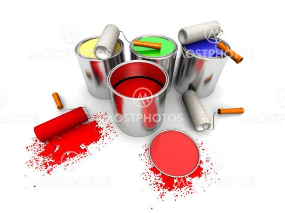 roll painters, color cans and splashing