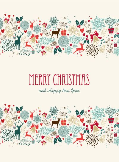Vintage Merry Christmas greeting card seamless pattern 