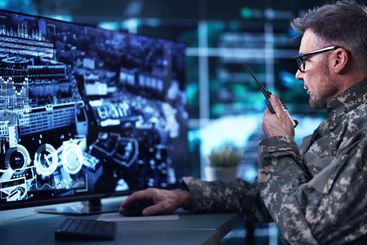 Air Reconnaissance Technology On Computer. World Map Data