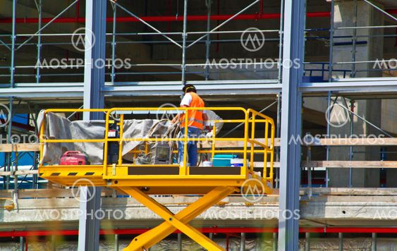 Construction site with man at work