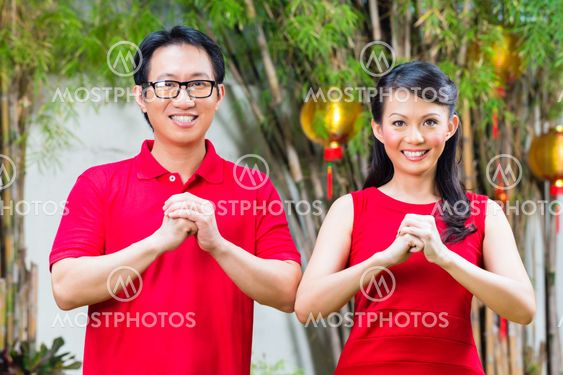 Couple celebrating Chinese new year