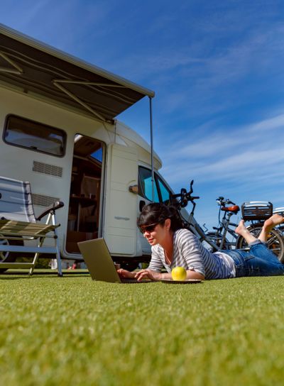 Family vacation travel, holiday trip in motorhome RV