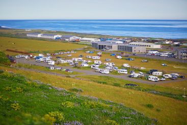 Scenic view of Vik village with ocean coast in Southern...