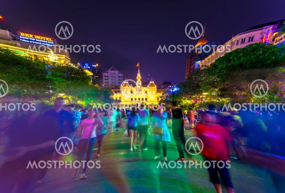 The Illuminated building of City Hall in Ho Chi Minh City