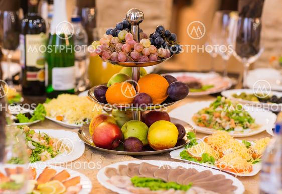 Mixed fruits on the festive table