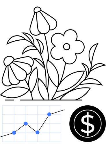 Growth concept with blooming flowers, upward graph, and...