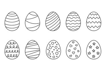 Easter eggs with decoration, line set. Egg in flat hand...