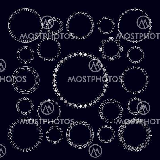 Vector set of round decorative frame. Silver geometric...
