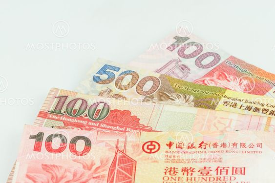 Hong Kong dollars on white background