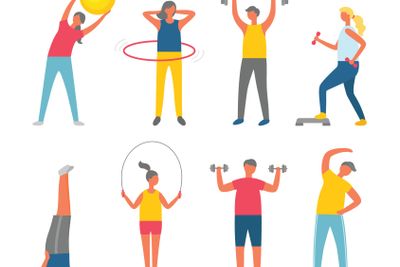 People Pumping Muscles, Sport or Fitness Vector