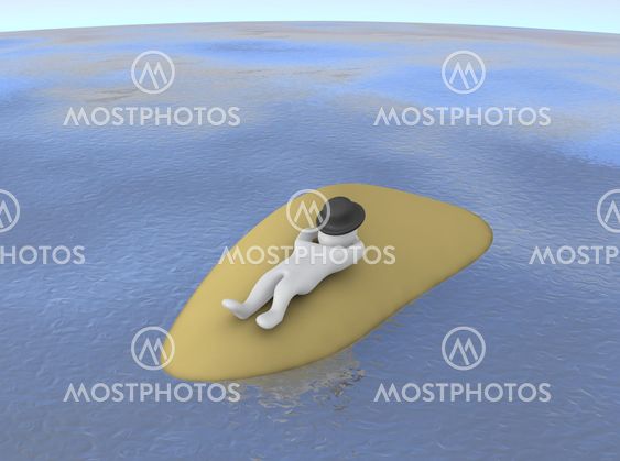 Man sleeping or relaxing on small island