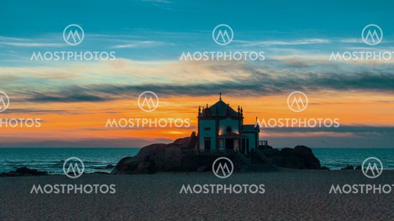 Miramar Beach and Chapel Senhor da Pedra, Porto, Portugal.