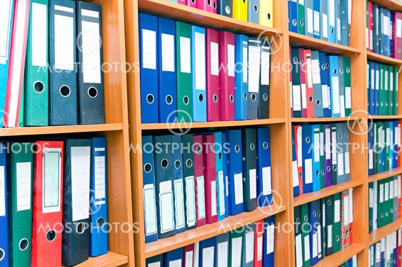 file folders, standing on the shelves