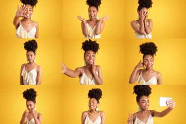 Diverse group of people expressing joy and positivity in...