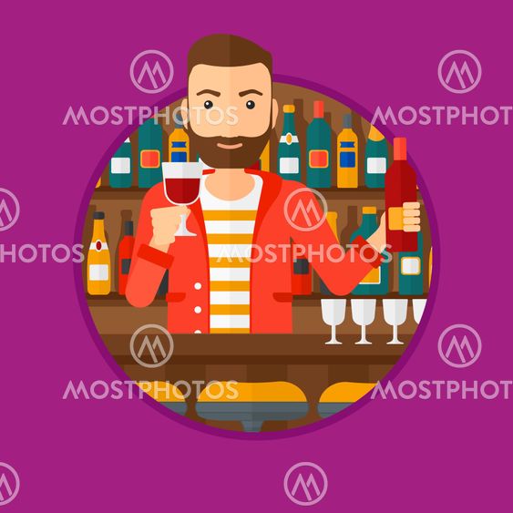 Bartender standing at the bar counter.