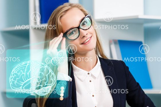Business woman working with a futuristic glasses.
