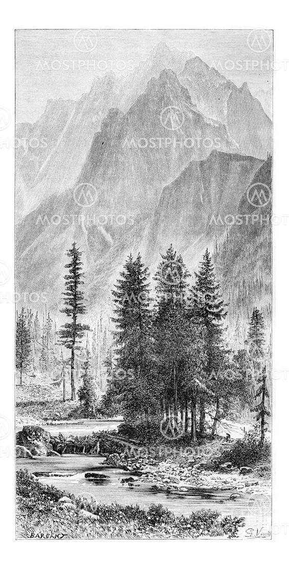 Wysoka Valley and Ganek Peak of the Pieniny Mountains, Poland, vintage engraving